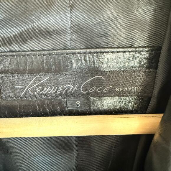 Kenneth Cole New York Genuine Leather Trench Coat Black Belted Jacket Womens S - Picture 5 of 9